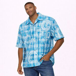 Attitude men's shirt button down front  short sleeve blue  Size: 2X